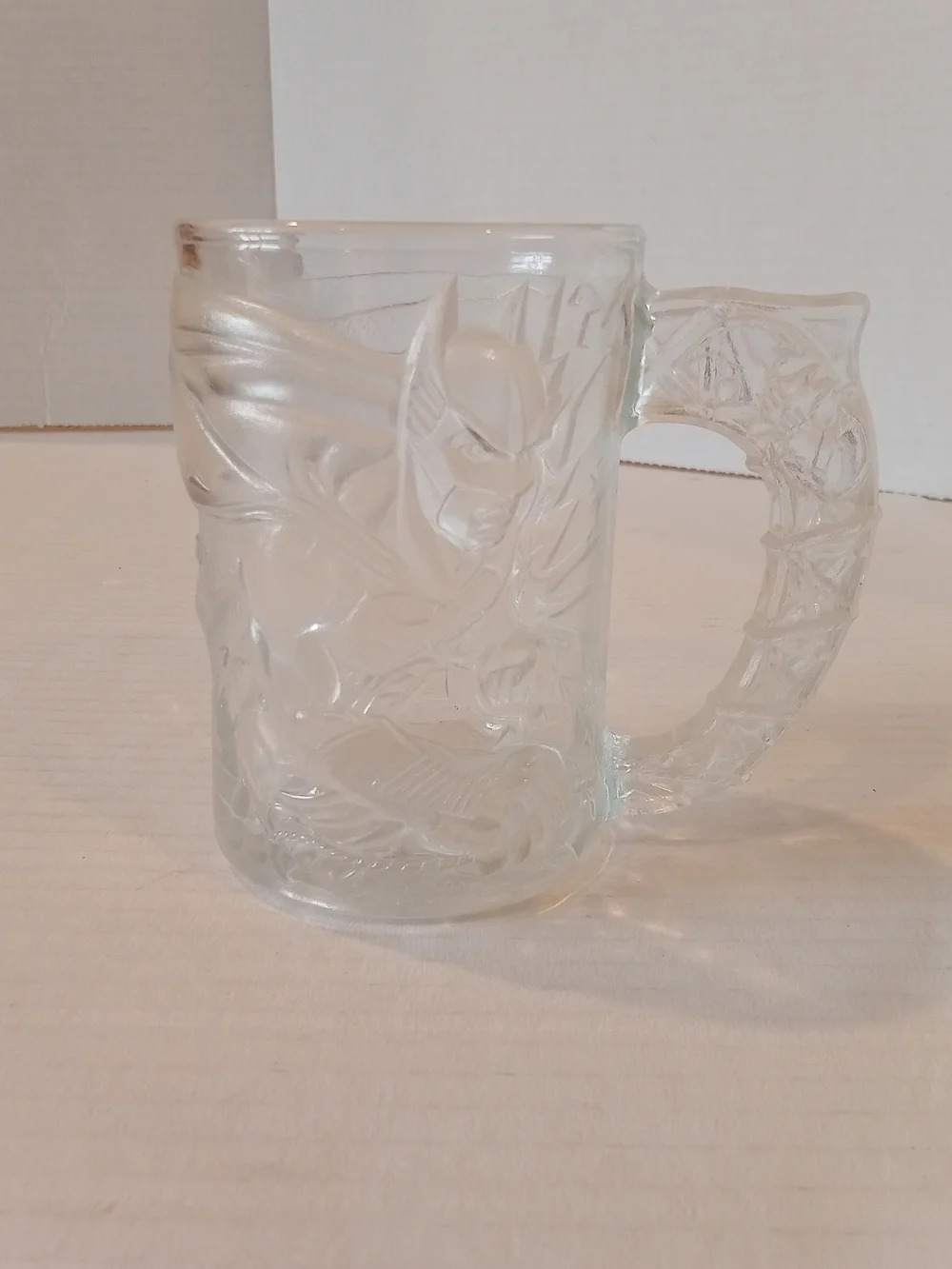 Vtg Mc Donald's 1995 Batman Forever Clear Glass Embossed Mug